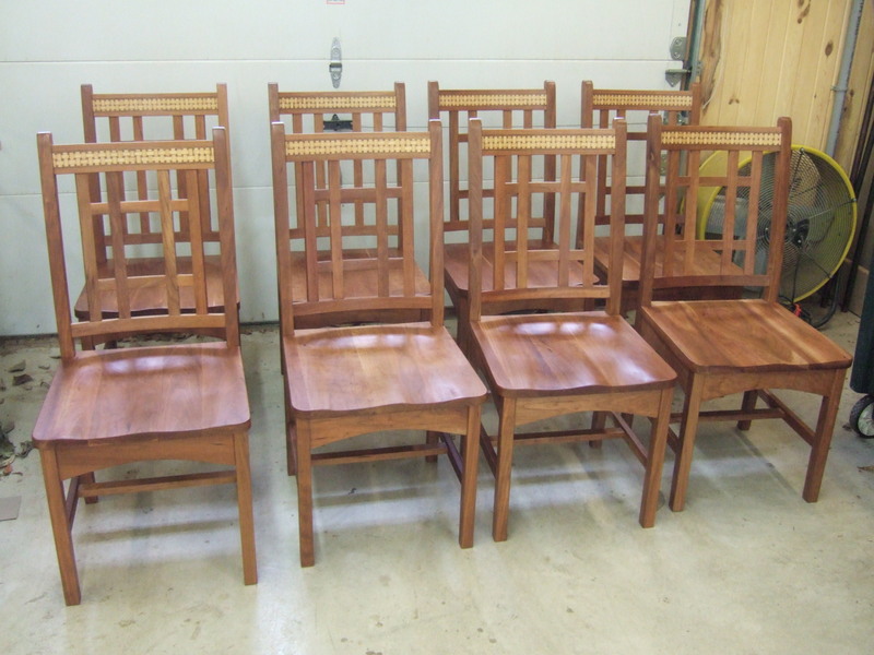 cherry dining
        chairs with parquetry basketweave